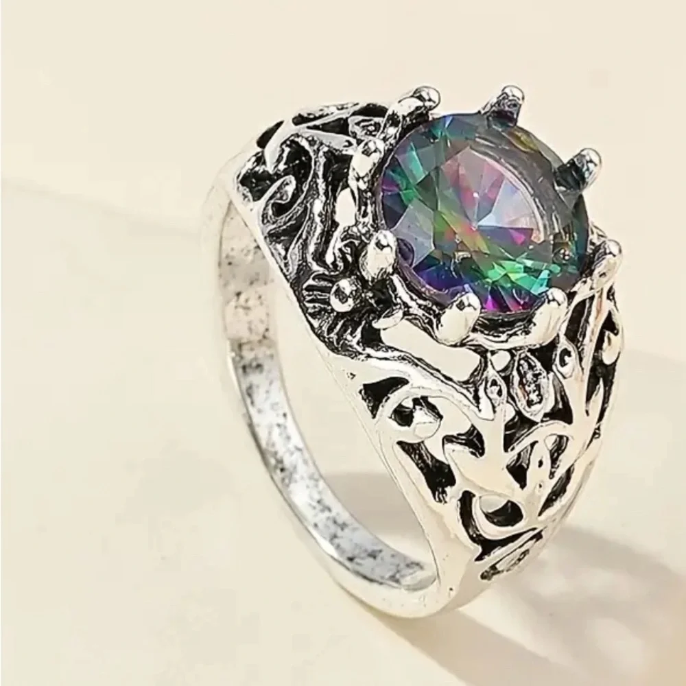 SIZE 6 Fashion And Exquisite Colorful‎ Flower Ring Silver